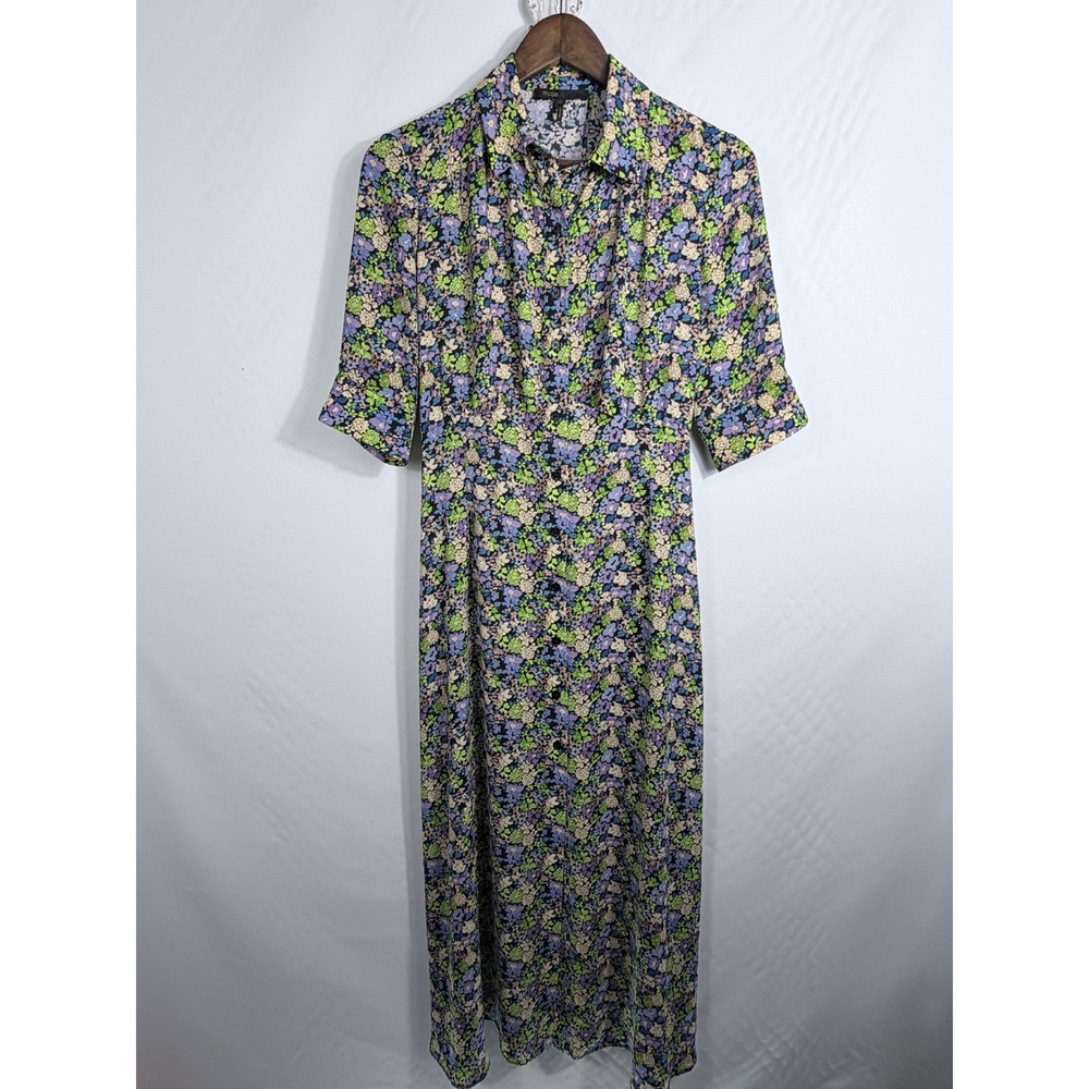 Maje Floral Button Front Midi Dress with Back Cutout Purple Green Yellow US L - Picture 11 of 16